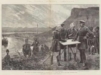 La Comisión de Fronteras de Afganistán, los comisionados rusos y británicos en Zulfikar, 21 de noviembre, fijando el sitio del primer poste fronterizo